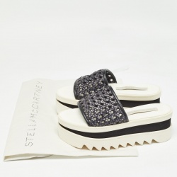Pre Owned Stella McCartney Black Faux Woven Leather Wicker Platform Slides Sandals Size 36