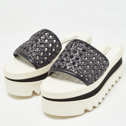 Pre Owned Stella McCartney Black Faux Woven Leather Wicker Platform Slides Sandals Size 36