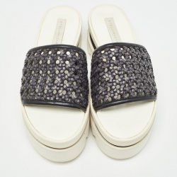 Pre Owned Stella McCartney Black Faux Woven Leather Wicker Platform Slides Sandals Size 36