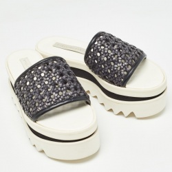 Pre Owned Stella McCartney Black Faux Woven Leather Wicker Platform Slides Sandals Size 36