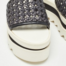 Pre Owned Stella McCartney Black Faux Woven Leather Wicker Platform Slides Sandals Size 36