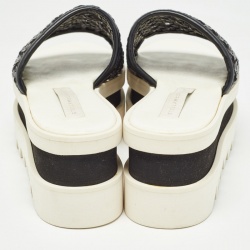Pre Owned Stella McCartney Black Faux Woven Leather Wicker Platform Slides Sandals Size 36