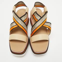 Stella McCartney Multicolor Faux Leather and Canvas Wedge Sandals 37