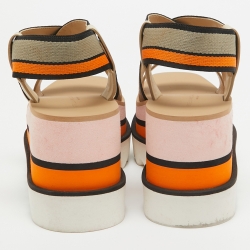 Stella McCartney Multicolor Faux Leather and Canvas Wedge Sandals 37