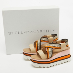 Stella McCartney Multicolor Faux Leather and Canvas Wedge Sandals 37