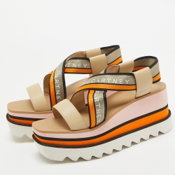 Stella McCartney Multicolor Faux Leather and Canvas Wedge Sandals 37