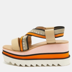 Stella McCartney Multicolor Faux Leather and Canvas Wedge Sandals 37