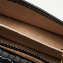 Pre Owned Strathberry Black Croc Embossed Leather Mini East/West Shoulder Bag