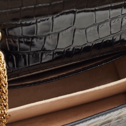 Pre Owned Strathberry Black Croc Embossed Leather Mini East/West Shoulder Bag