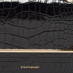 Pre Owned Strathberry Black Croc Embossed Leather Mini East/West Shoulder Bag