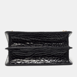 Pre Owned Strathberry Black Croc Embossed Leather Mini East/West Shoulder Bag