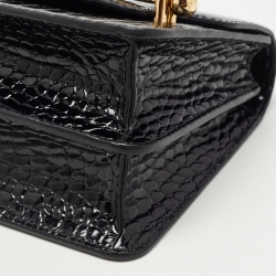 Pre Owned Strathberry Black Croc Embossed Leather Mini East/West Shoulder Bag