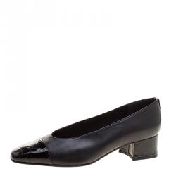Stuart Weitzman Black Leather with Embossed Croc Cap Toe Pumps Size 38