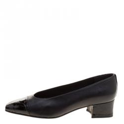 Stuart Weitzman Black Leather with Embossed Croc Cap Toe Pumps Size 38