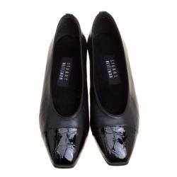 Stuart Weitzman Black Leather with Embossed Croc Cap Toe Pumps Size 38