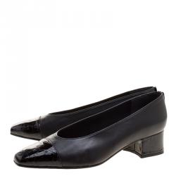 Stuart Weitzman Black Leather with Embossed Croc Cap Toe Pumps Size 38