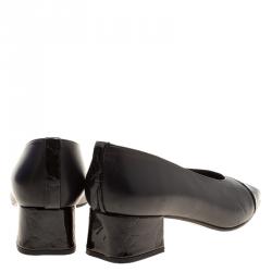 Stuart Weitzman Black Leather with Embossed Croc Cap Toe Pumps Size 38