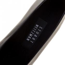Stuart Weitzman Black Leather with Embossed Croc Cap Toe Pumps Size 38