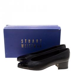 Stuart Weitzman Black Leather with Embossed Croc Cap Toe Pumps Size 38