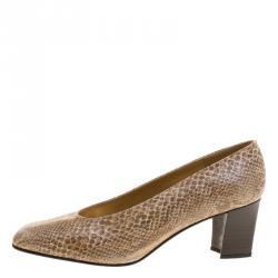 Stuart Weitzman Beige Snakeskin Print Leather Pumps Size 38