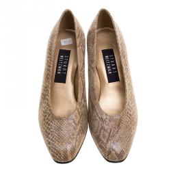 Stuart Weitzman Beige Snakeskin Print Leather Pumps Size 38