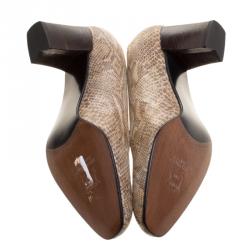 Stuart Weitzman Beige Snakeskin Print Leather Pumps Size 38