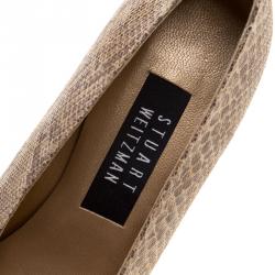 Stuart Weitzman Beige Snakeskin Print Leather Pumps Size 38