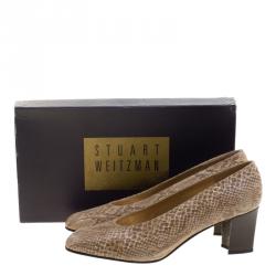 Stuart Weitzman Beige Snakeskin Print Leather Pumps Size 38