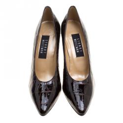 مملوكة مسبقًا Stuart Weitzman Brown Patent Croc Embossed Leather Pumps Size 38.5