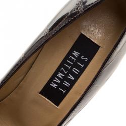 مملوكة مسبقًا Stuart Weitzman Brown Patent Croc Embossed Leather Pumps Size 38.5