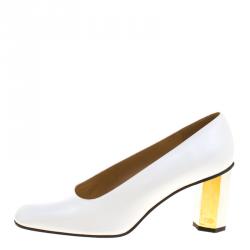 Stuart Weitzman White Leather Hexagon Heel Pumps Size 38
