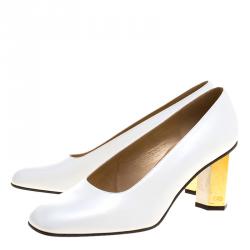 Stuart Weitzman White Leather Hexagon Heel Pumps Size 38