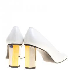 Stuart Weitzman White Leather Hexagon Heel Pumps Size 38