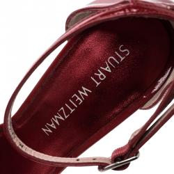 Pre Owned صندل ستيوارت وايتزمان نوديست جلد لامع أحمر مقاس 39.5