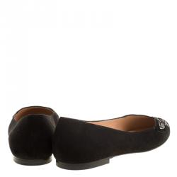 Stuart Weitzman Black Suede Crystal Embellished Kittycat Flats Size 40