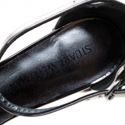 مملوكة مسبقًا Stuart Weitzman Metallic Silver Leather Simple Chorus Ankle Strap Open Toe Sandals Size 39