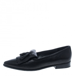 Stuart Weitzman Black Leather Avatass Pointed Toe Loafer Flats Size 38.5