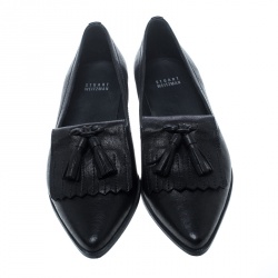 Stuart Weitzman Black Leather Avatass Pointed Toe Loafer Flats Size 38.5
