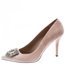 مملوكة مسبقًا Stuart Weitzman Blush Pink Suede Crystal Embellished Pointed Toe Pumps Size 39