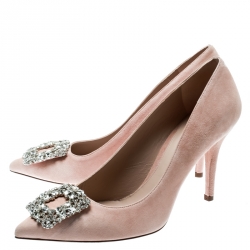 مملوكة مسبقًا Stuart Weitzman Blush Pink Suede Crystal Embellished Pointed Toe Pumps Size 39