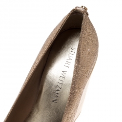  Stuart Weitzman Metallic Gold Glitter Platform Wedges Pumps Size 38