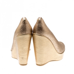  Stuart Weitzman Metallic Gold Glitter Platform Wedges Pumps Size 38