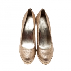  Stuart Weitzman Metallic Gold Glitter Platform Wedges Pumps Size 38