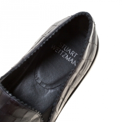  Stuart Weitzman Black Croc Embossed Leather Nuggets Slip On Sneakers Size 38.5