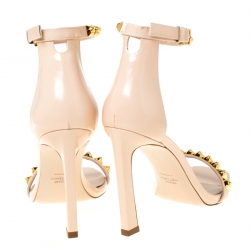 Stuart Weitzmann Blush Pink Leather Smart Stud Embellished Ankle Strap Open Toe Sandals Size 39