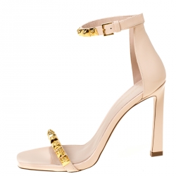Stuart Weitzmann Blush Pink Leather Smart Stud Embellished Ankle Strap Open Toe Sandals Size 39