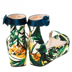 Stuart Weitzman Multicolor Botanic Jacquard Fabric Capri Ankle Strap Platform Sandals Size 38