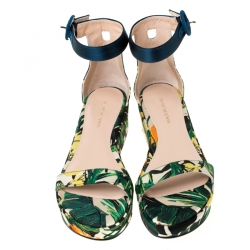 Stuart Weitzman Multicolor Botanic Jacquard Fabric Capri Ankle Strap Platform Sandals Size 38