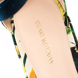 Stuart Weitzman Multicolor Botanic Jacquard Fabric Capri Ankle Strap Platform Sandals Size 38