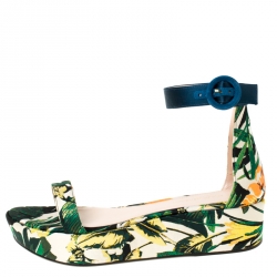 Stuart Weitzman Multicolor Botanic Jacquard Fabric Capri Ankle Strap Platform Sandals Size 38